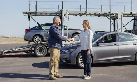 Vehicle owner beside their delivered car in Mesquite, Texas, United States