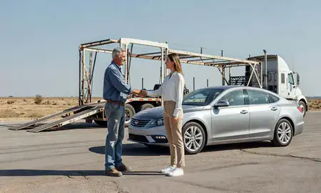 Vehicle owner beside their delivered car in Midland, Texas, United States