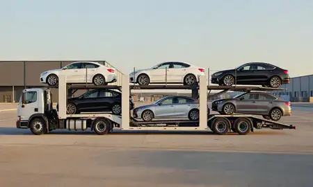 Car transporter parked in an industrial area of Midland, Texas, United States