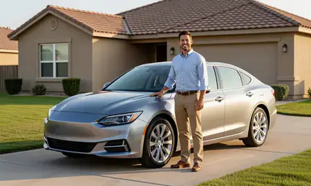 Customer with their delivered car in Odessa, Texas, United States