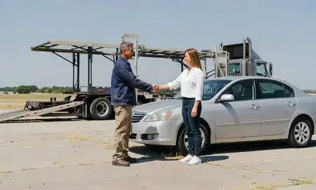 Vehicle owner beside their delivered car in Odessa, Texas, United States