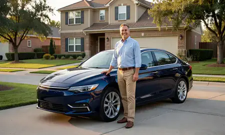 Customer with their delivered car in Plano, Texas, United States