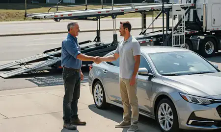 Vehicle owner beside their delivered car in Plano, Texas, United States