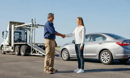 Vehicle owner beside their delivered car in San Antonio, Texas, United States