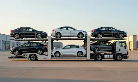 Car transporter parked in an industrial area of San Antonio, Texas, United States