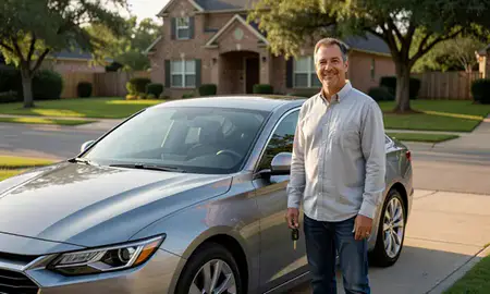 Car delivered to a driveway in Tyler, Texas, United States