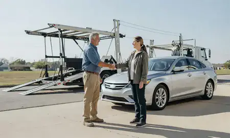 Vehicle owner beside their delivered car in Tyler, Texas, United States