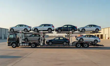 Car transporter parked in an industrial area of Tyler, Texas, United States