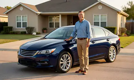Customer with their delivered car in Waco, Texas, United States