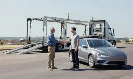 Vehicle owner beside their delivered car in Waco, Texas, United States