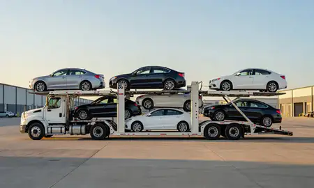 Car transporter parked in an industrial area of Waco, Texas, United States