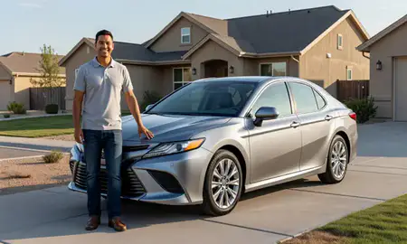 Customer with their delivered car in Cedar City, Utah, United States