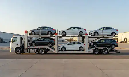 Car transporter parked in an industrial area of Cedar City, Utah, United States