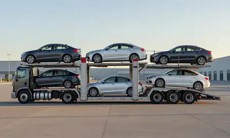 Car transporter parked in an industrial area of Draper, Utah, United States
