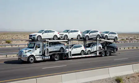 Multi-level car carrier on the highway to Kearns, Utah, United States