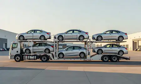 Car transporter parked in an industrial area of Kearns, Utah, United States