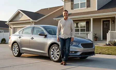 Customer with their delivered car in Layton, Utah, United States