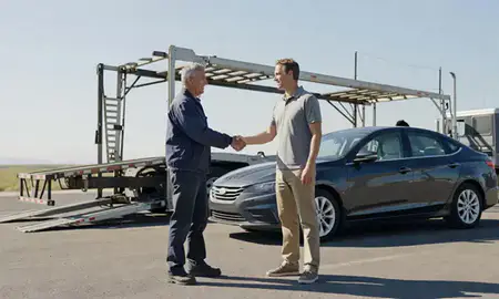 Vehicle owner beside their delivered car in Layton, Utah, United States