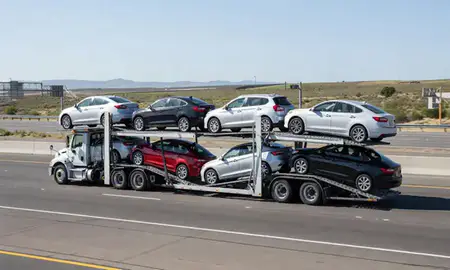 Multi-level car carrier on the highway to Lehi, Utah, United States