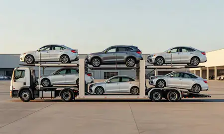 Car transporter parked in an industrial area of Lehi, Utah, United States