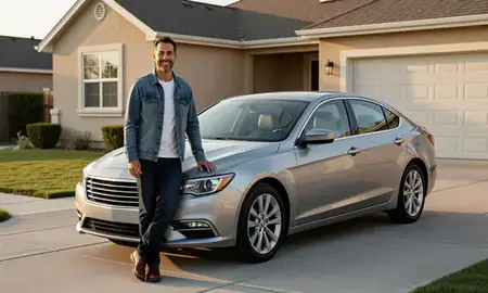 Customer with their delivered car in Midvale, Utah, United States
