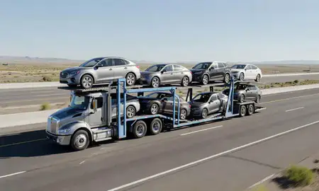 Multi-level car carrier on the highway to Millcreek, Utah, United States