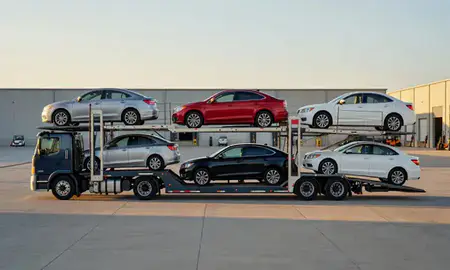 Car transporter parked in an industrial area of Millcreek, Utah, United States