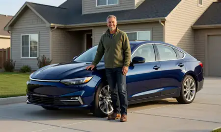 Customer with their delivered car in Ogden, Utah, United States