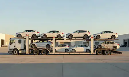 Car transporter parked in an industrial area of Orem, Utah, United States