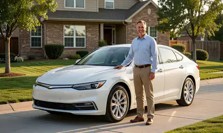 Customer with their delivered car in Pleasant Grove, Utah, United States