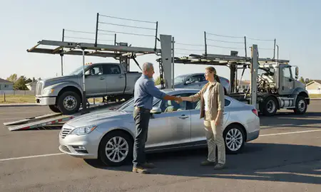 Vehicle owner beside their delivered car in Pleasant Grove, Utah, United States