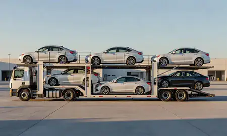 Car transporter parked in an industrial area of Provo, Utah, United States