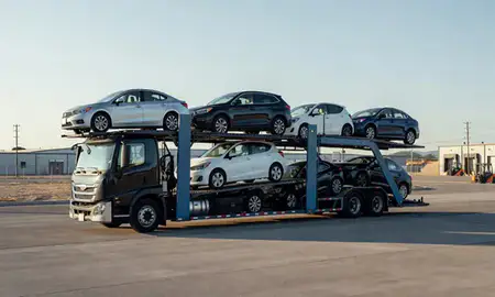 Car transporter loaded with vehicles in Provo, Utah, United States