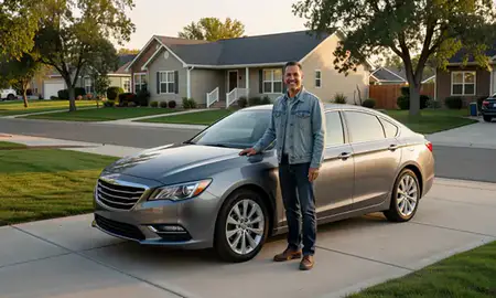 Customer with their delivered car in Roy, Utah, United States