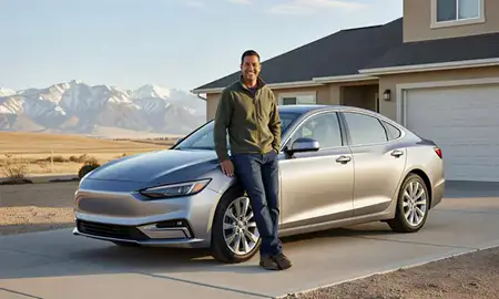 Customer with their delivered car in Salt Lake City, Utah, United States