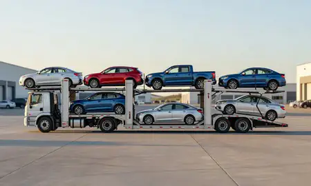 Car transporter parked in an industrial area of Salt Lake City, Utah, United States