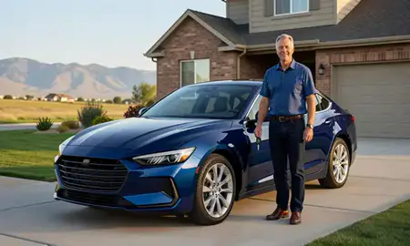 Car delivered to a driveway in Sandy, Utah, United States