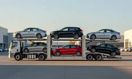 Car transporter parked in an industrial area of Sandy, Utah, United States