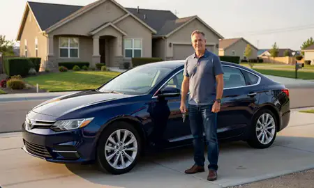 Car delivered to a driveway in Saratoga Springs, Utah, United States