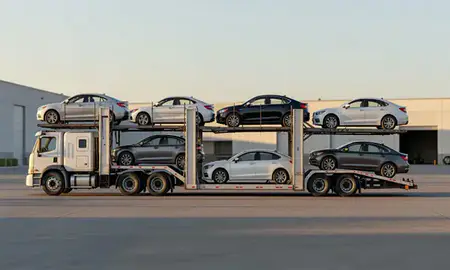 Car transporter parked in an industrial area of Saratoga Springs, Utah, United States