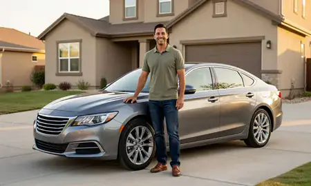 Customer with their delivered car in South Jordan, Utah, United States