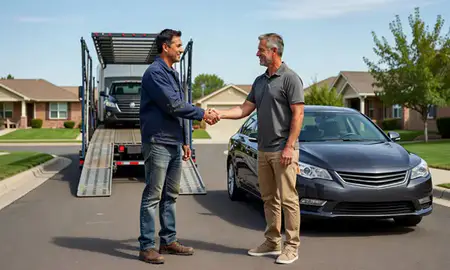 Vehicle owner beside their delivered car in Spanish Fork, Utah, United States