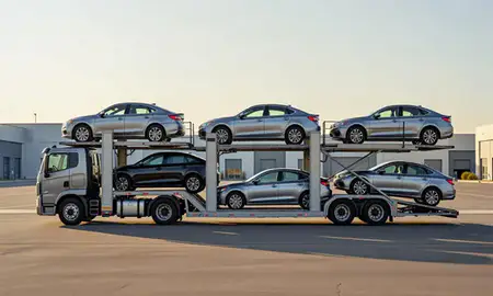 Car transporter parked in an industrial area of Spanish Fork, Utah, United States