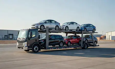 Car transporter loaded with vehicles in Spanish Fork, Utah, United States