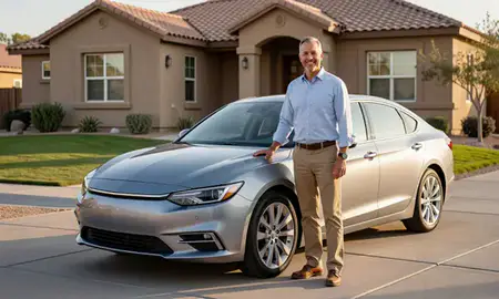 Customer with their delivered car in St. George, Utah, United States