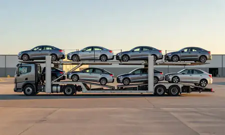 Car transporter parked in an industrial area of St. George, Utah, United States