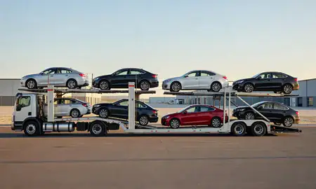 Car transporter parked in an industrial area of Taylorsville, Utah, United States
