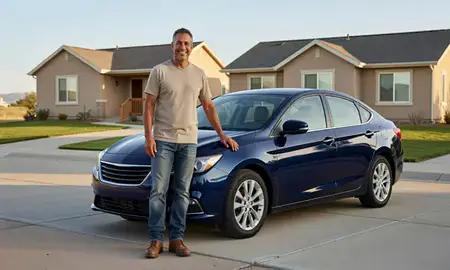 Customer with their delivered car in Tooele, Utah, United States