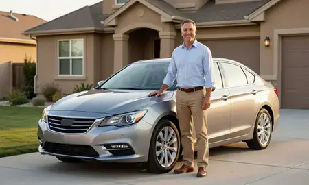 Customer with their delivered car in West Valley City, Utah, United States