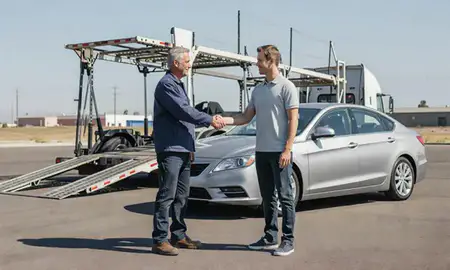 Vehicle owner beside their delivered car in West Valley City, Utah, United States